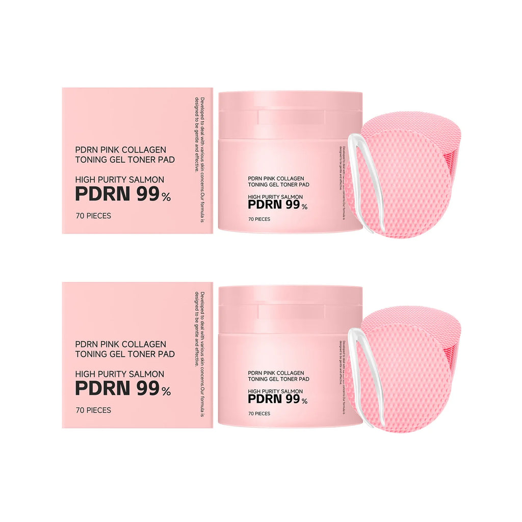 PDRN Pink Collagen Toning Gel Toner Pad Hydrating Shrink Pores Brightening Improve Skin Elasticity Smoothing Firming Cotton Pads Oasis Select 2 x 70pcs boxed
