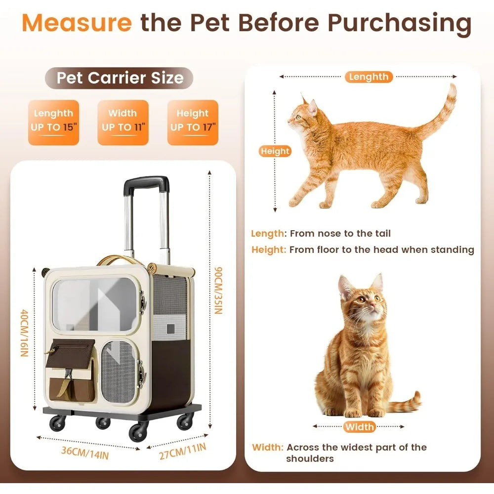 Durable Foldable Rolling Cat Carrier with Wheels for Large Cats Small Dogs Up To 25 LBS Travel Walking Camping Handbag Dog Bag Oasis Select
