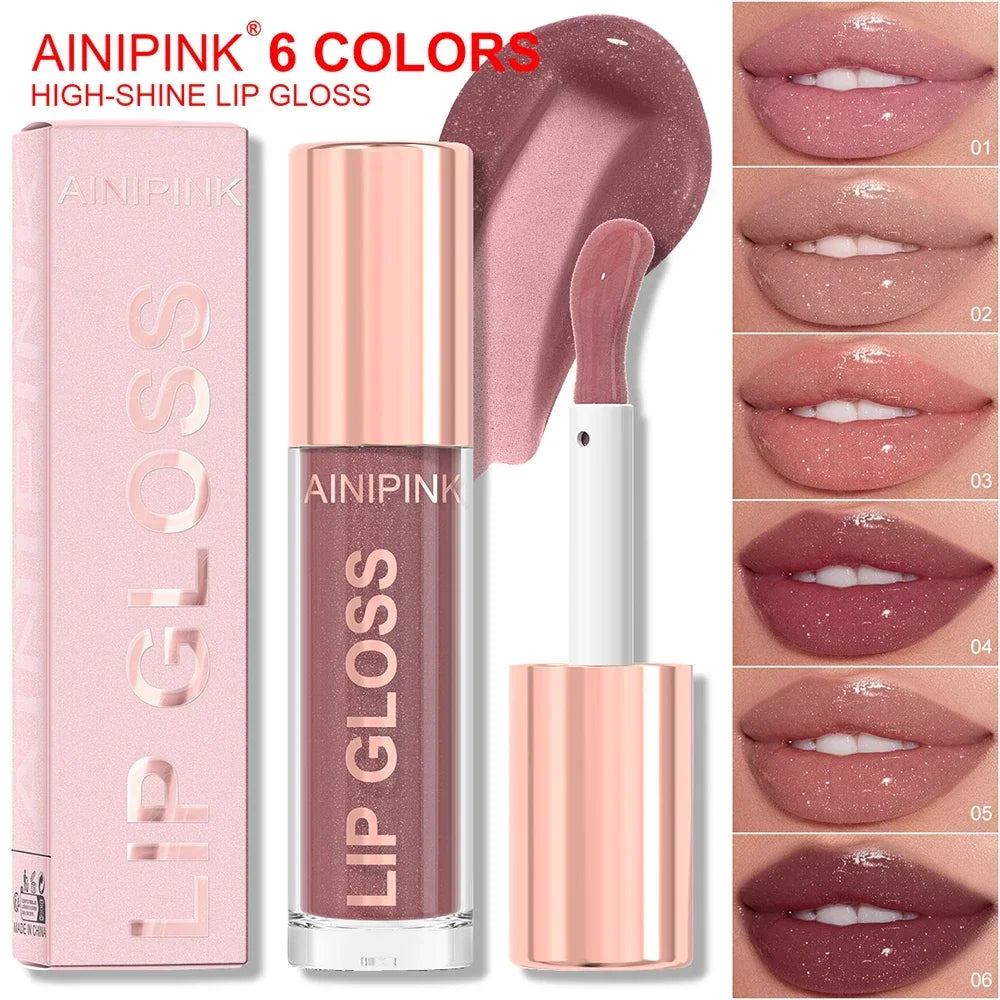 Lip Gloss High Shine Glitter Lipstick Non-sticky Mirror Makeup Waterproof Moisturizing Jelly Pink Nude Tones Y2K Christmas Gift Oasis Select
