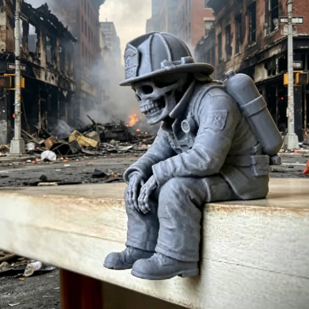 Spooky Skeleton Firefighter Shelf Decor Miniature Sitting Figurines Ornaments for Desktop Mantel & Halloween Displays Home Decor Oasis Select