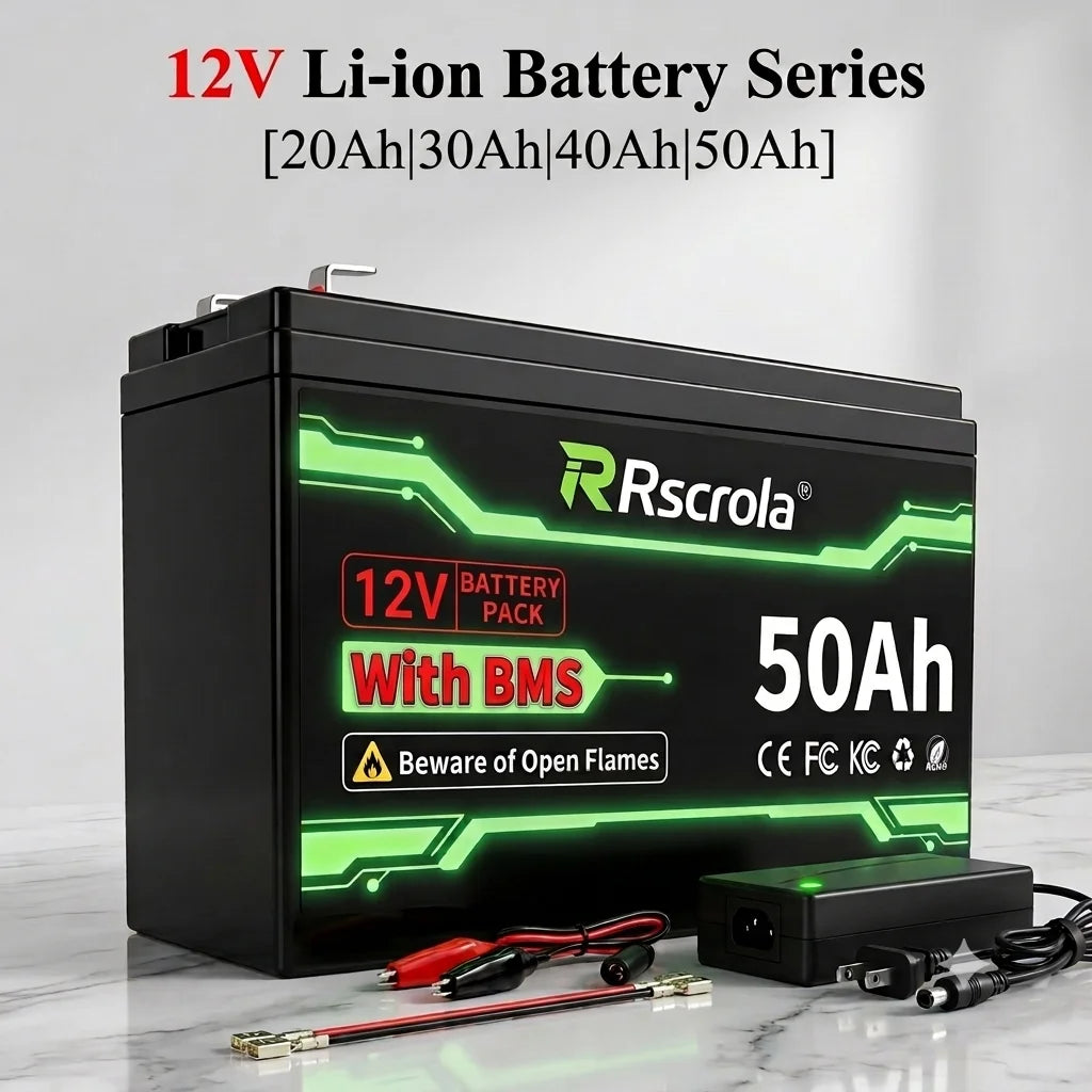12V 20-50Ah Rechargeable Li-ion Battery 3S with BMS For Sprayer Speaker Camping & Toy Cars Oasis Select