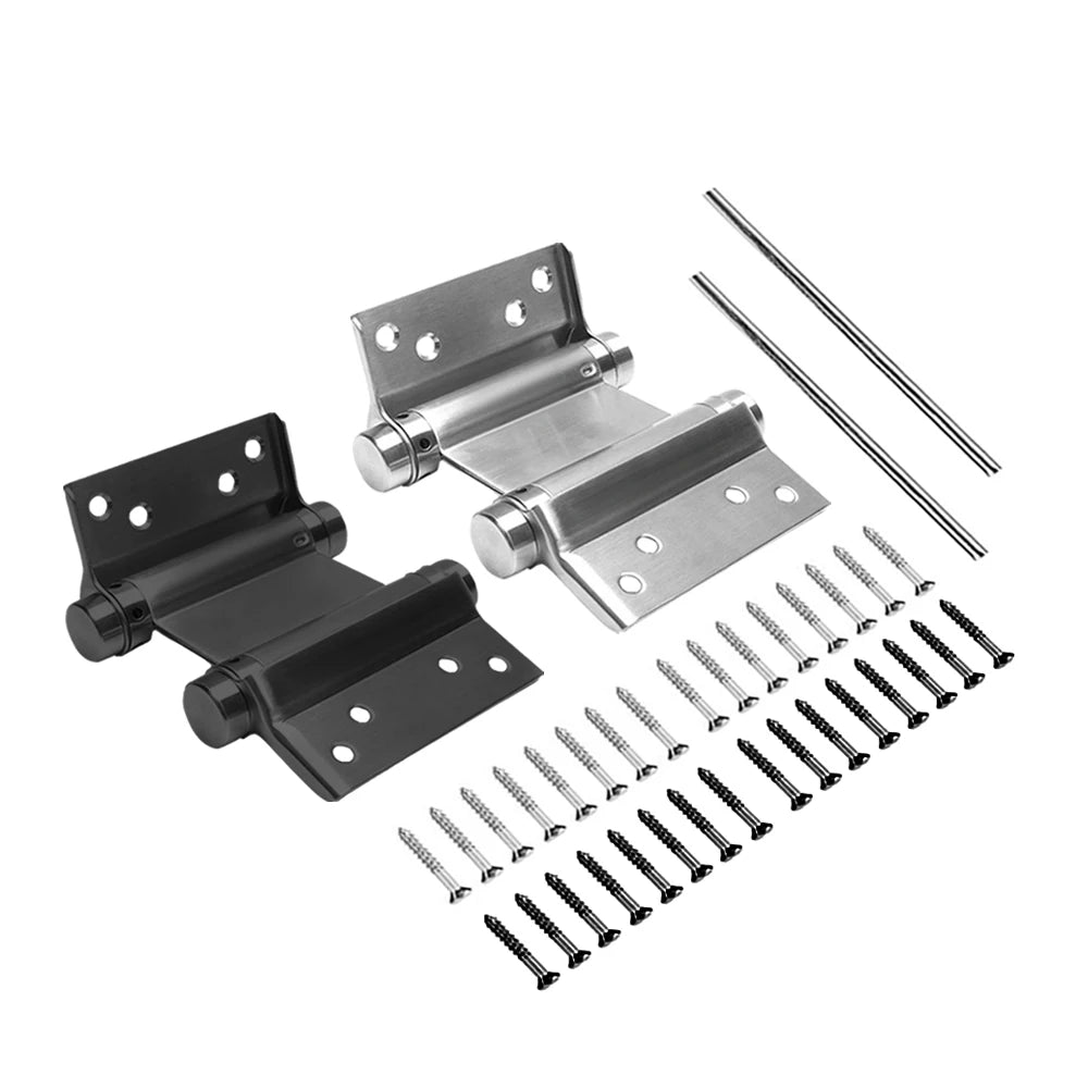2Pcs 3-inch Stainless Steel Two-way Hinges,double Spring Hinges,denim Door Fence Automatic Closing Hinges Silver,Black W/Screws Oasis Select