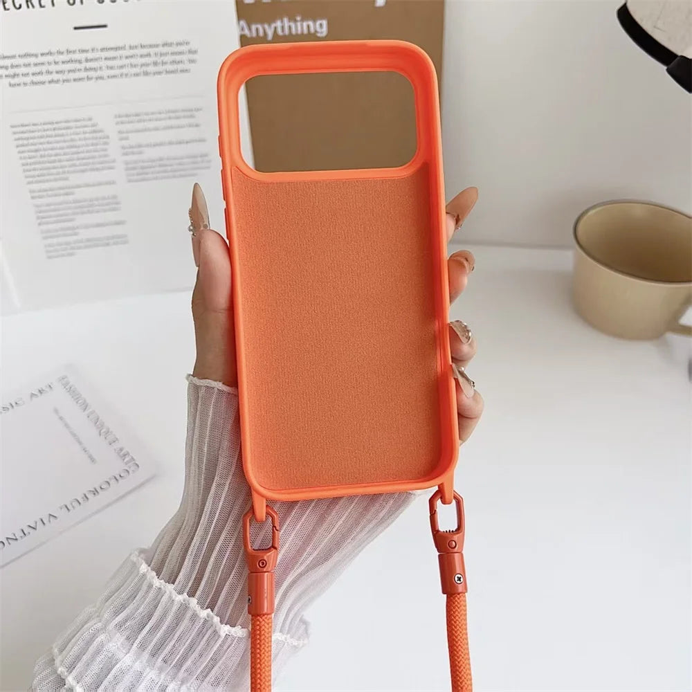 Solid Color Phone Case With Hanging Rope Can Be Slung Diagonally For Iphone 17Promax 17Air 16 Promax 15 14 13 17 Pro Shockproof Oasis Select