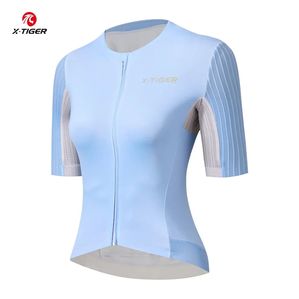 X-TIGER Women Cycling Jersey High Quality Breathable Bicycle Race Tops Short Sleeve 4 Colour Fashionable MTB Road Bike Jersey Oasis Select 39702-blue Asian-L