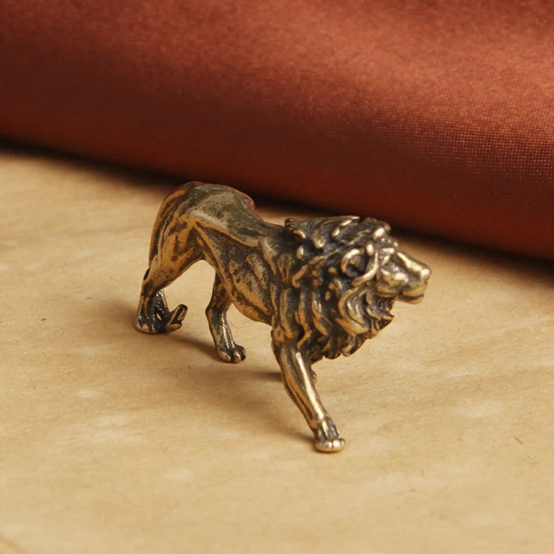 Pure Copper Majestic Lion King Miniatures Figurines Desk Decorations Vintage Brass Mini Animal Statue Home Decor Ornaments Craft Oasis Select