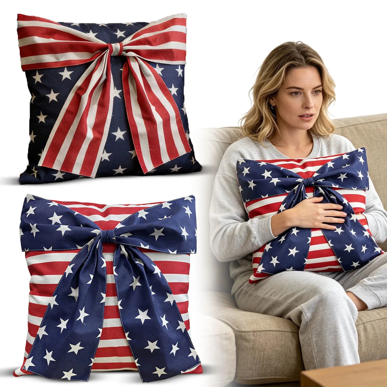 4th of July Patriotic Pillow Cover – Stars & Stripes Cushion Holiday Pillow Cover Oasis Select
