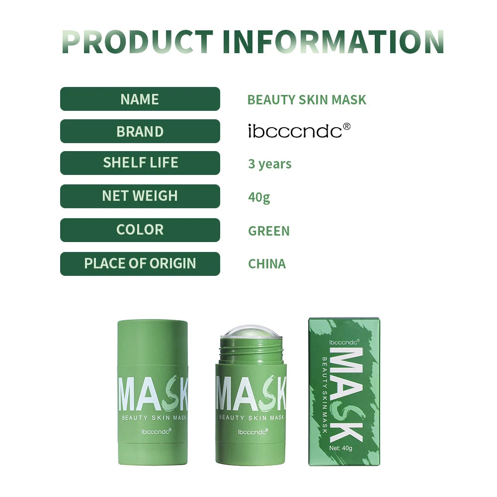 40g Face Clean Mask Green Tea Extract Cleansing Stick Deep Moisturizing Remove Blackhead Film Smear Refreshing Oil Control Mask Oasis Select