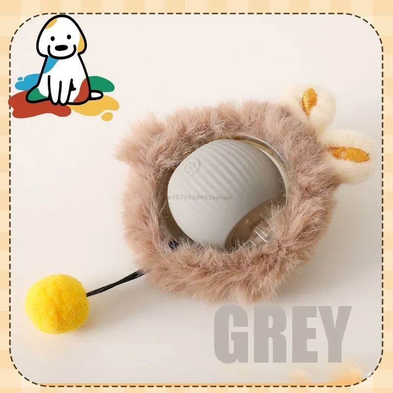 Electric Cat Ball Toys Automatic Rolling Ball Faux Tail Rechargeable Pet Interactive Toy Dog Cat Training Imitate Mouse Pet Toys Oasis Select Plush-Grey