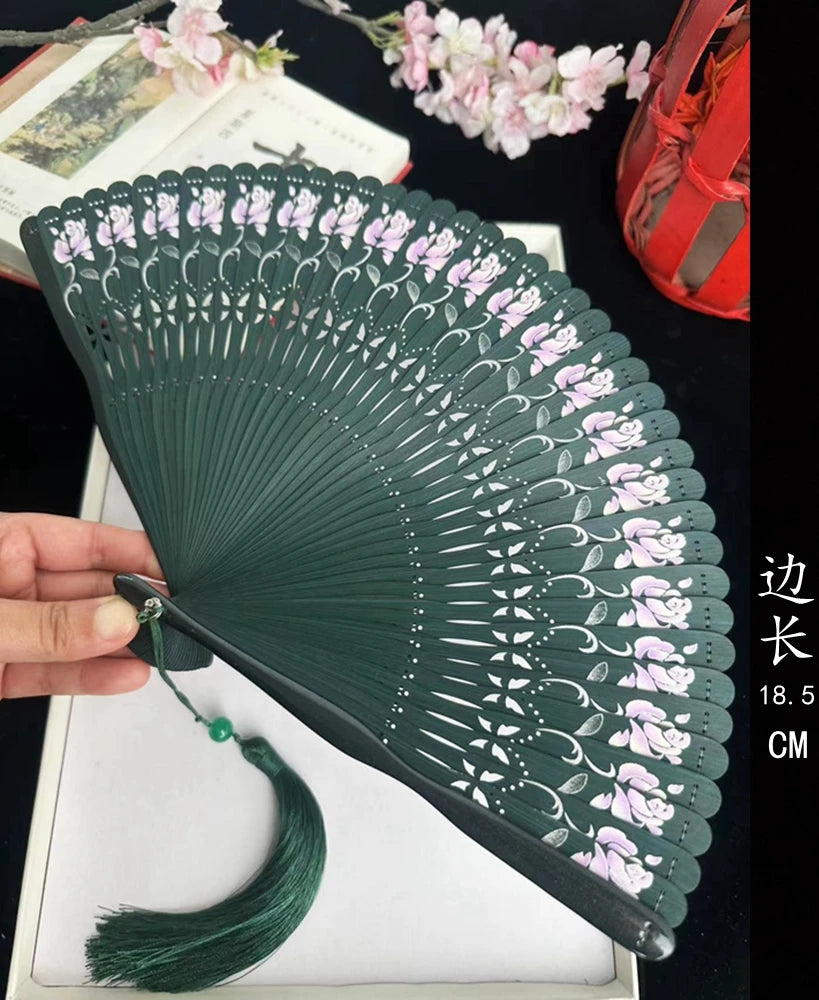 Antique Retro Portable Green Folding Fan Women's Portable Hanfu Cheongsam Folding Small Classical Dance Fan Chinese Fan Oasis Select 18