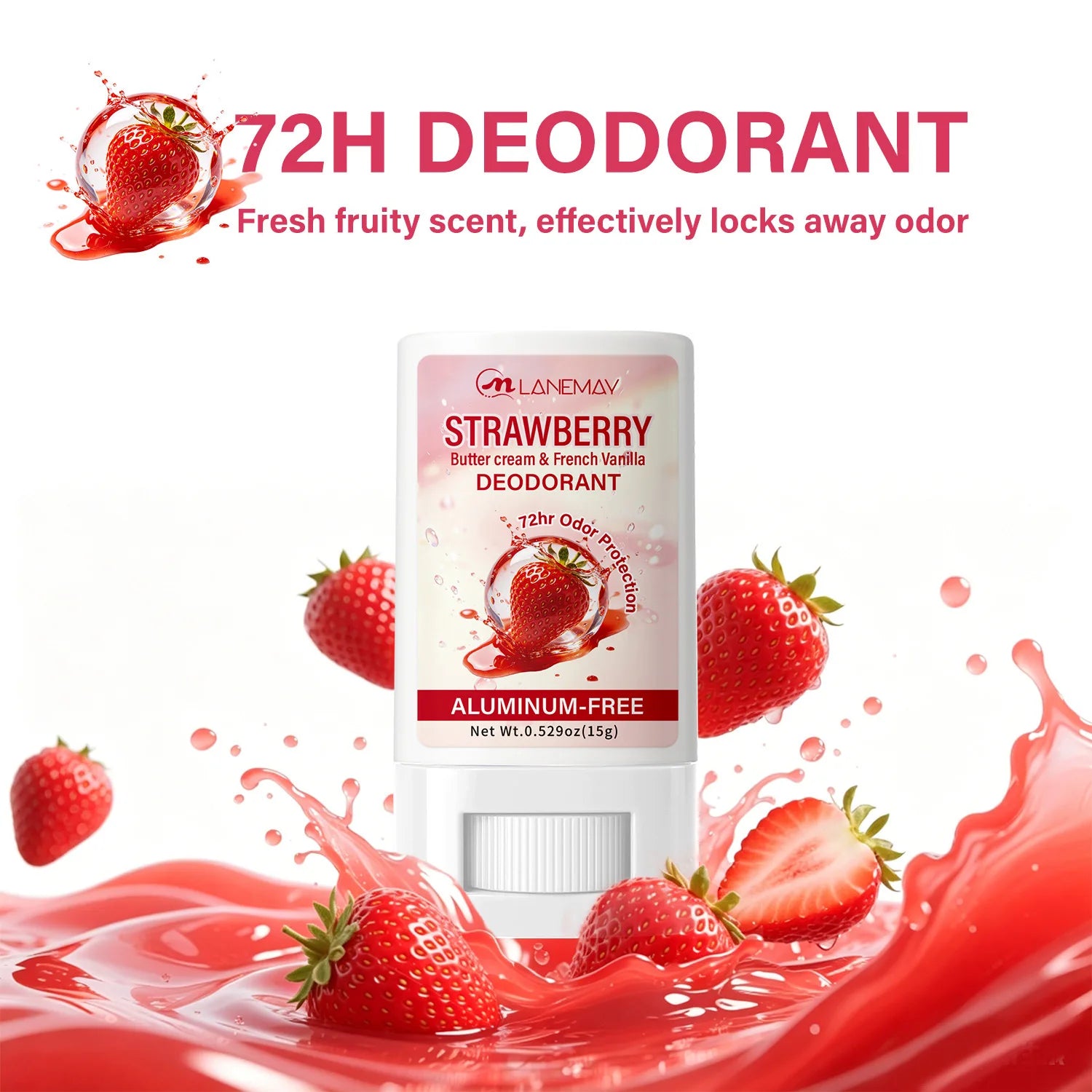 Aluminum-Free Deodorant Stick – Strawberry & Vanilla, 72Hr