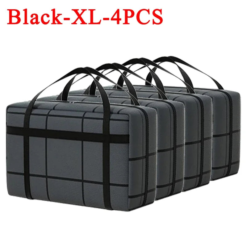 1-4Pcs Large Capacity Clothes Quilt Storage Bag Thickened Moving Storage Bag Portable Handheld Dustproof Luggage Bag Oasis Select Black-XL-4PCS