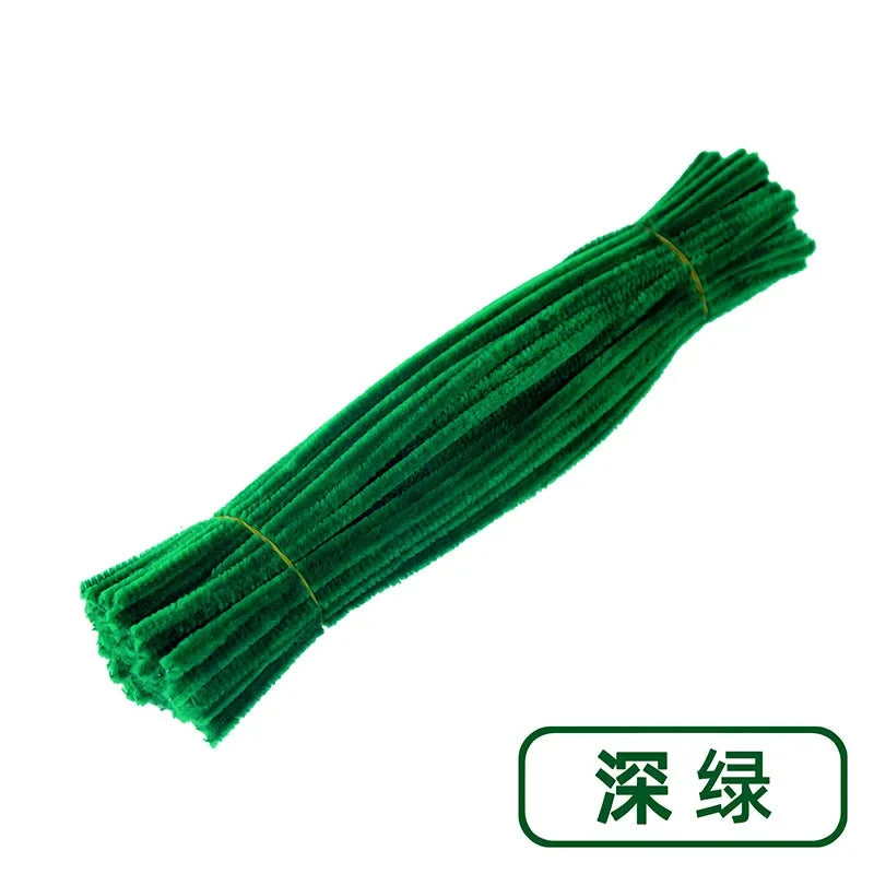 100pcs Set Plush Chenille Craft Sticks Flexible Twisted Wire Strips DIY Handmade Making Materials Creative Hobby Supplies Oasis Select Dark Green