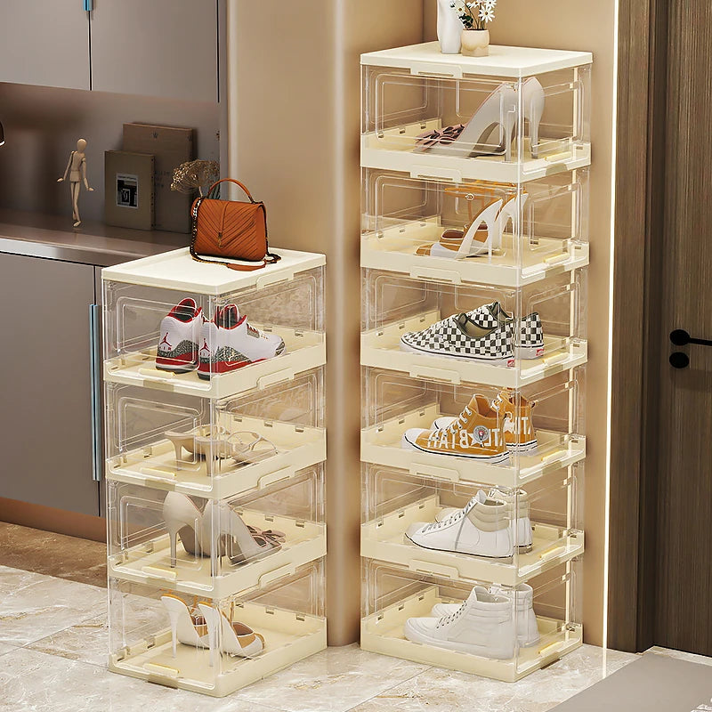 Foldable Shoe Box 1/2/4/6-Tier Clear View Dustproof Moistureproof Heavy-Duty Organizer for All Shoe Types Living Room/Hallway Oasis Select