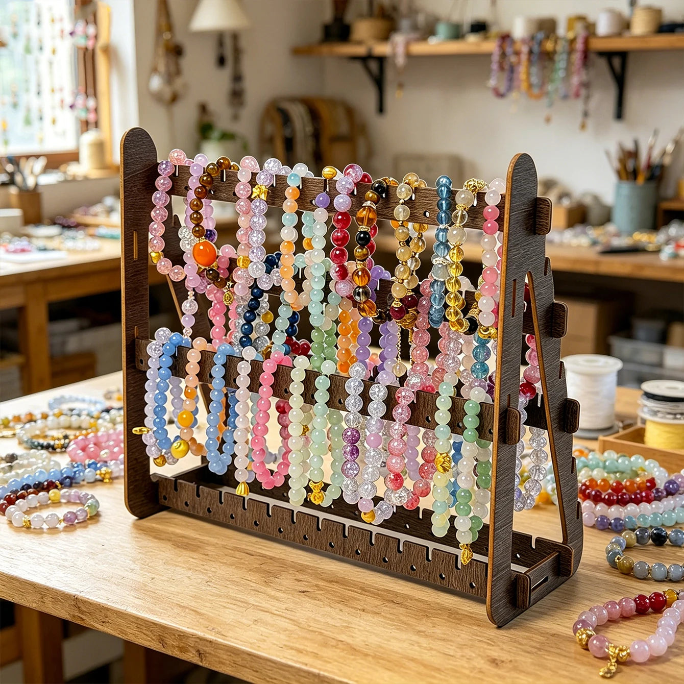 1pc wooden dark brown multi-layer detachable adjustable bracelet display rack suitable earring earring necklace storage rack Oasis Select