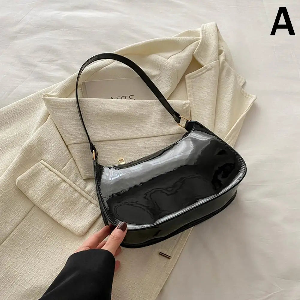 Fashion PU Leather Shoulder Bag Women's Trendy Underarm Bag Elegant Solid Color Small Square Bag Aesthetic Handbag Oasis Select Black