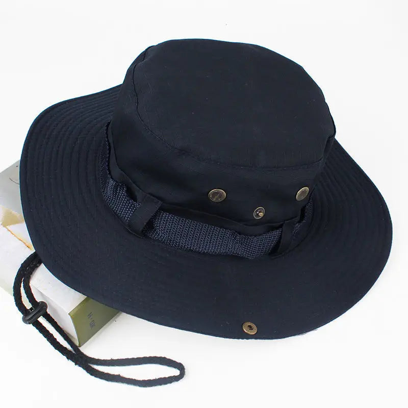 Wide Brim Fisherman Hat Sun Hat Camping Hat Breathable Men Women With Rope Anti Snout Outdoors Mountaineering Hiking Fishing Cap Oasis Select Deep Blue