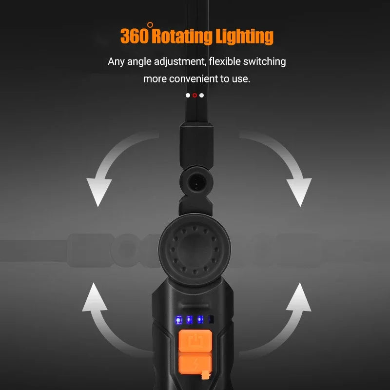 Portable COB LED Flashlight Rechargeable Work Light with Magnetic Lanterna Hanging Lamp with Built-in Battery Camping Torch Oasis Select
