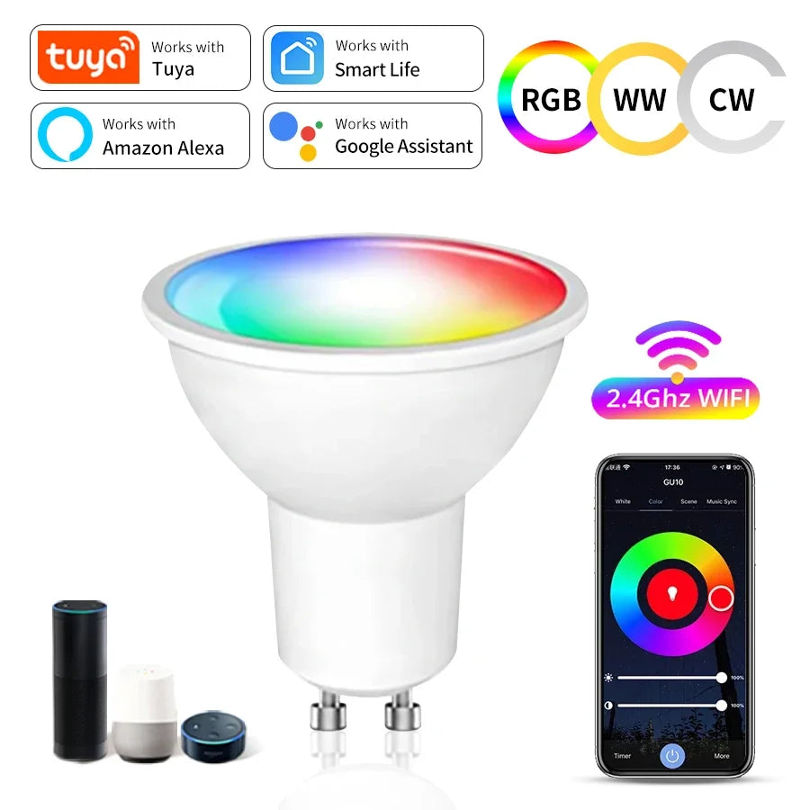 Tuya WiFi Smart GU10 LED Bulb RGBCW – Alexa & Google Home Smart LED Bulb Oasis Select