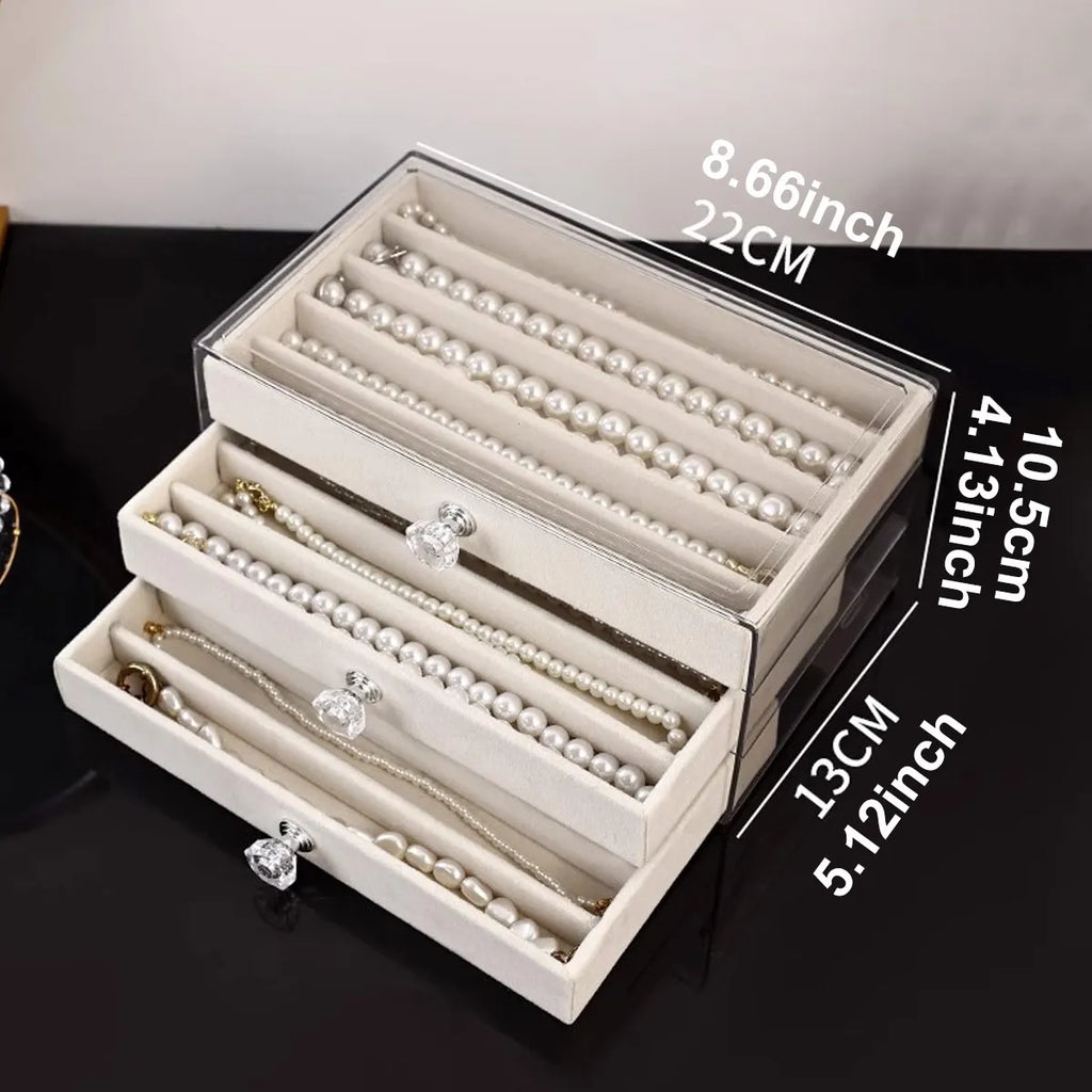 1pc Necklace Storage Box with Transparent Lid, 3-Layer Jewelry Tray Drawer Jewelry Display Box, Desktop Jewelry Box Oasis Select Necklace box-beige