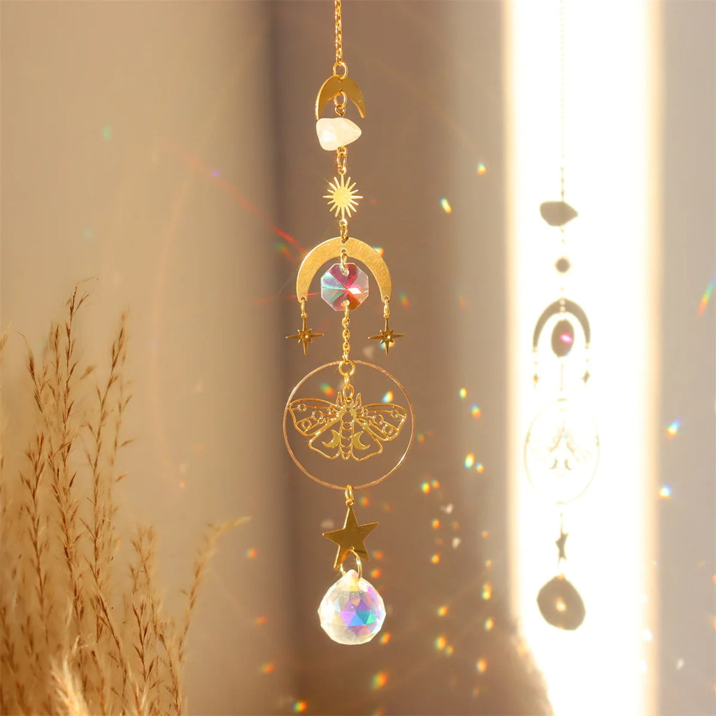 Brass Butterfly Moth Crystal Sun Catcher Pink Crystal Rough Window Room Garden Decor Hanging Ornament New Oasis Select 6
