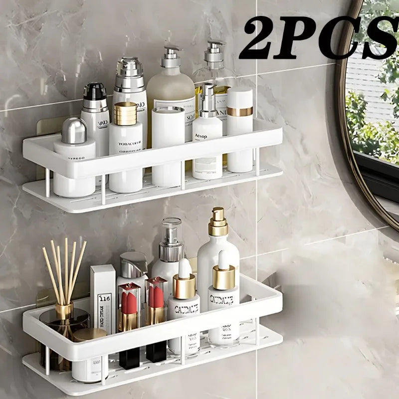 2PCS Bathroom Shelf Kitchen Storage Organizer Aluminum Alloy Shampoo Rack Shower Shelf Bathroom Accessories No Drill Shelf Oasis Select StyleA-White-2PCS