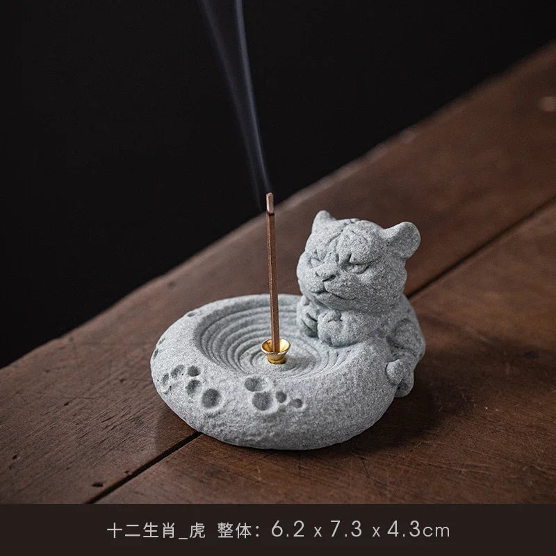 Blue Sand Stone Twelve Zodiac Tea Ceremony Decoration Aromatherapy Chinese Stove Incense Holder Lovely Table Decoration Oasis Select Tiger