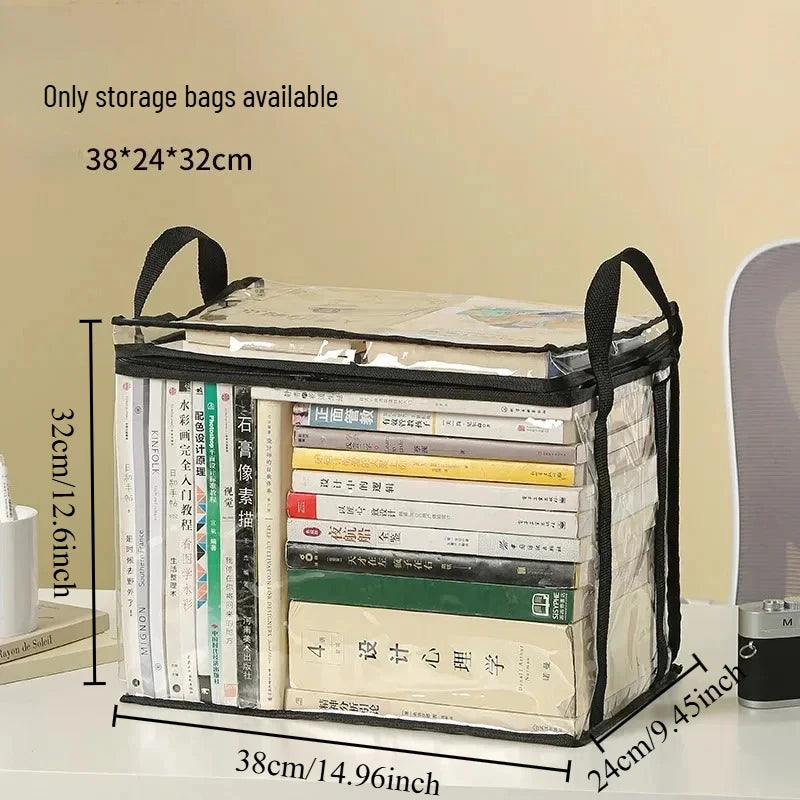 Large Capacity Clear Storage Tote Bag Waterproof Organizer with Reinforced Handles for Books Toys & Home Organization Oasis Select black large