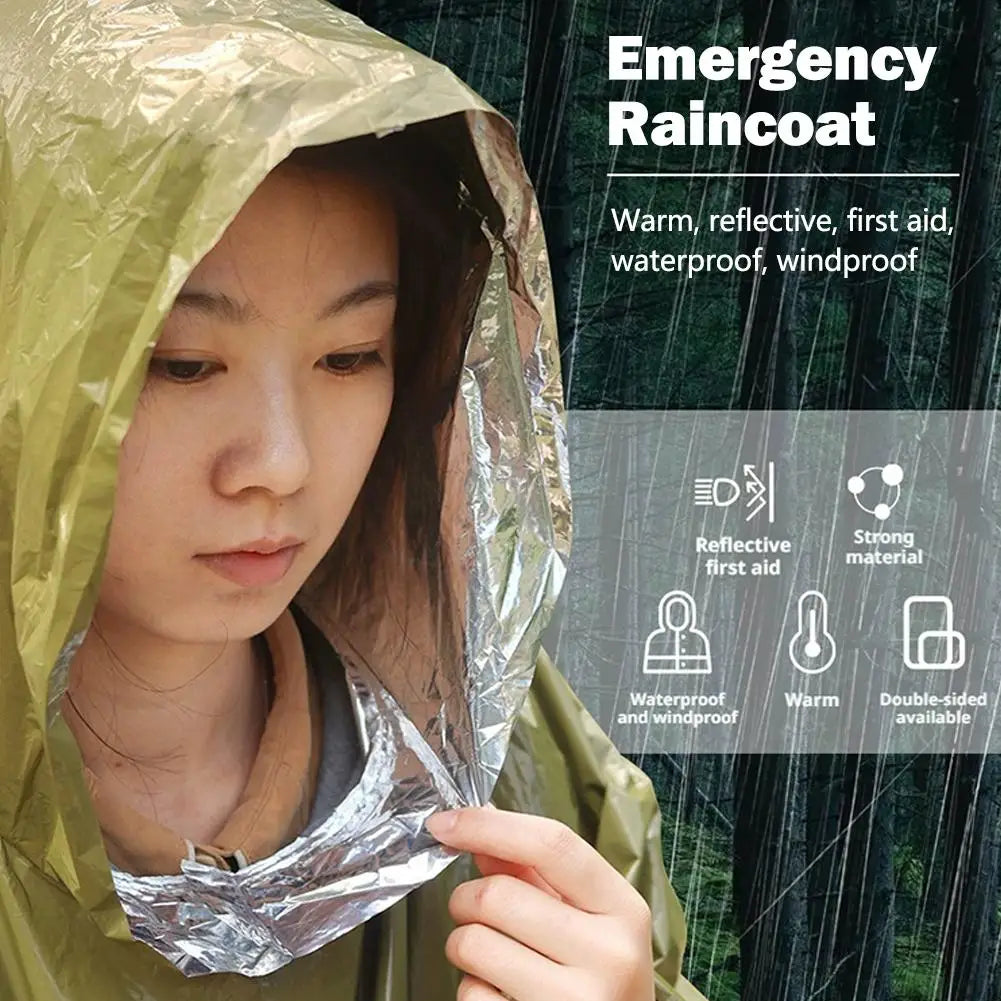NEWE mergency Waterproof Raincoat Aluminum Film Disposable Poncho Warm Thermal Rainwear Blankets Survival Tools Camping Equipmen Oasis Select