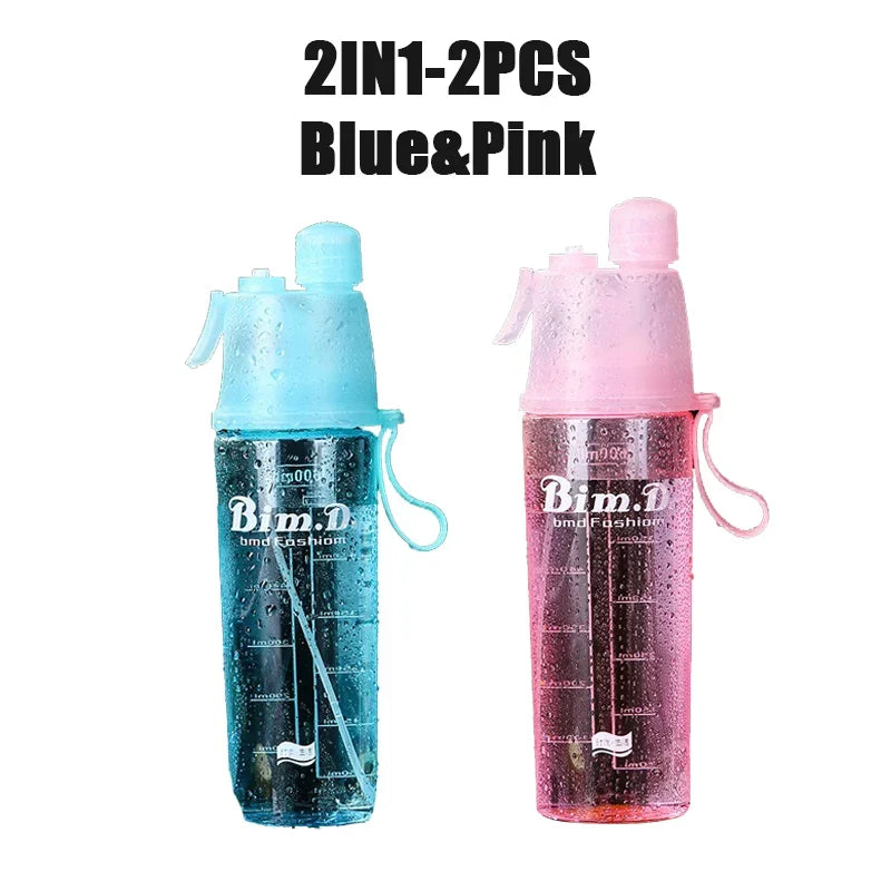 1/2/4PCS Creative Spray Portable Water Bottle Mist Atomizing Bottle for Outdoor Sports Gym Fitness Reusable Leak Proof Drinking Oasis Select 600ML Mix E-2PCS
