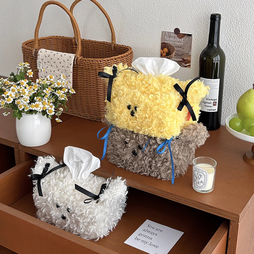 Cute Plush Dog Tissue Box Cover | Puppy Home Desk Decor