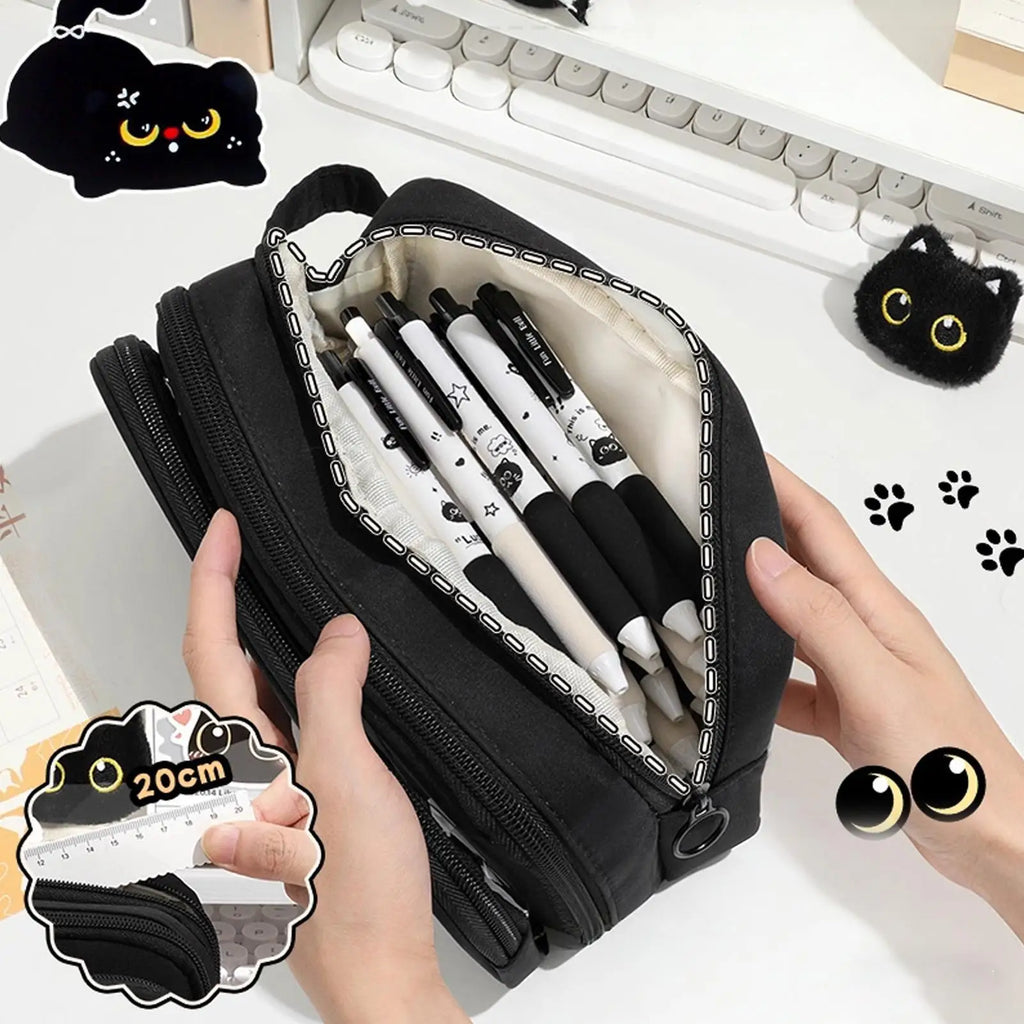 Girls Pencil Case Detachable Black Cat Storage Set Animal Pencil Case Stationery Supplies for Marker School Supplies Kids Teen Oasis Select