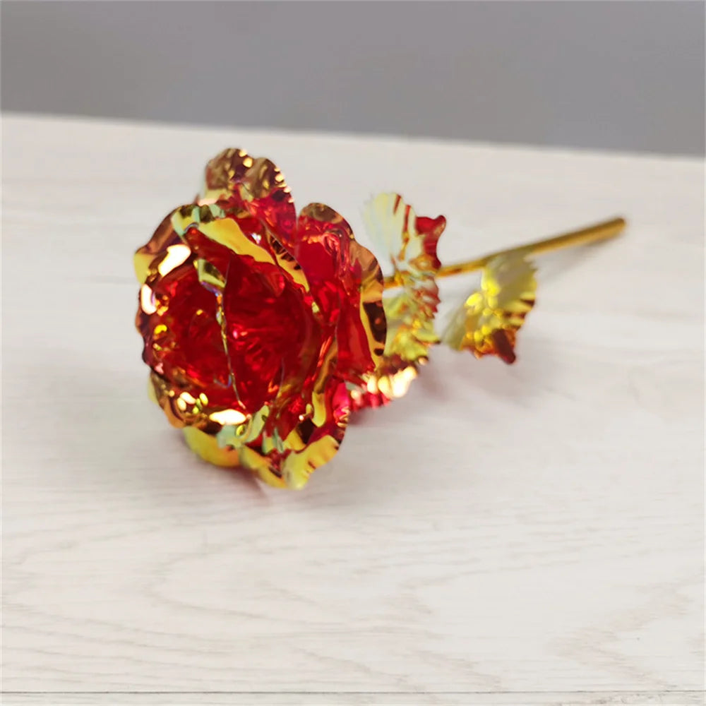 1pcs Artificial Flower Foil Rose Flower Valentine'S Day Gifts 24k Golden Plated Gold Rose Lasts Forever Love Flower For Wife Oasis Select Red