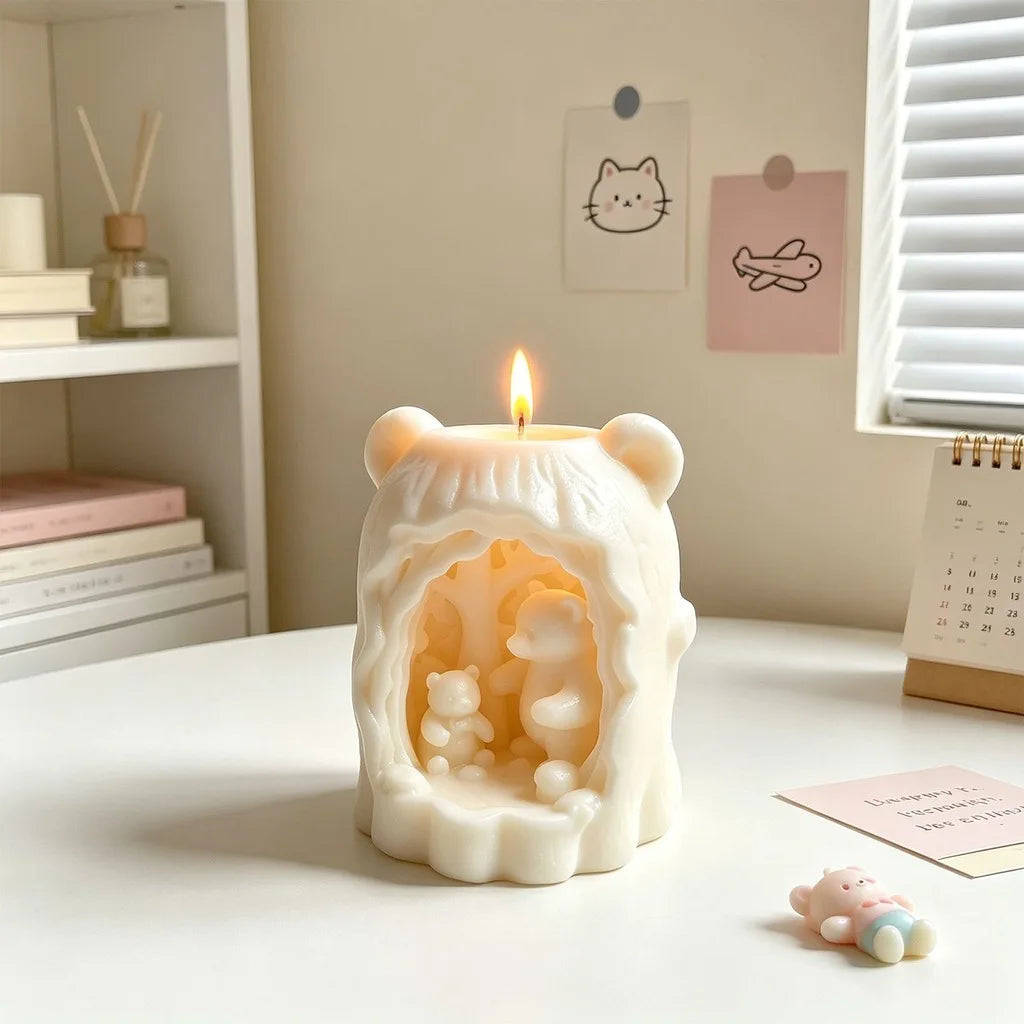 Silicone Tree Hole Mother And Bear Mold DIY Candle Plaster Ornament Mold For Handmade Aromatherapy Candle Making Oasis Select