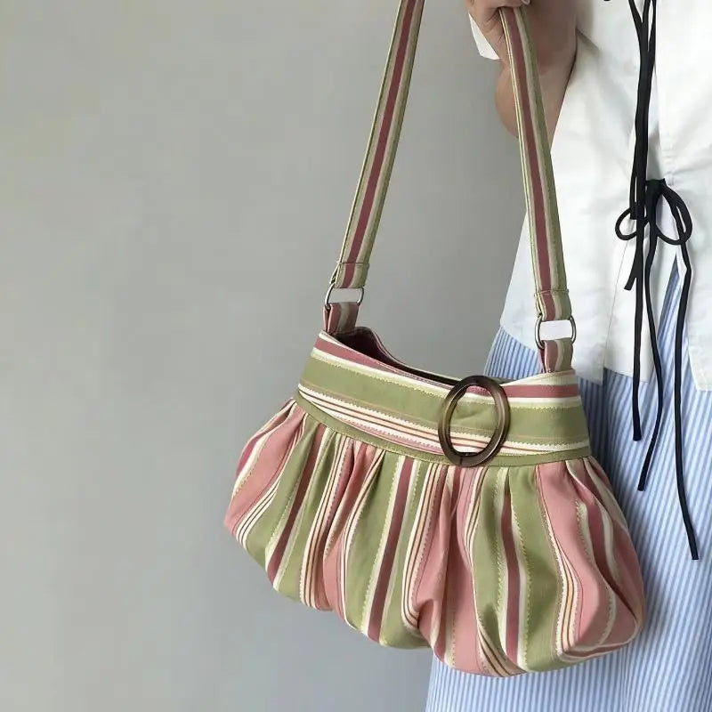 Women Sweet Y2k Simple Handbags Luxury Design Striped Leopard Shoulder Bags Contrast Color Fashion Vintage Underarm Bag Oasis Select