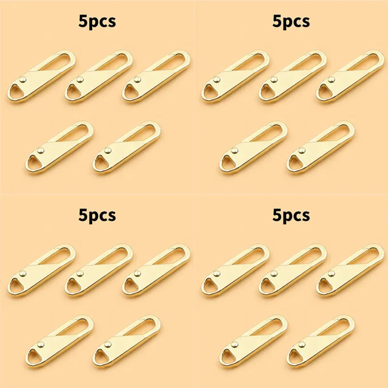 5/10/15/20pcs Universal Replacement Zipper Slider Metal Alloy Removal Zipper Puller Luggage Bag Zip Head DIY Craft Sewing Tool Oasis Select 20pcs Golden