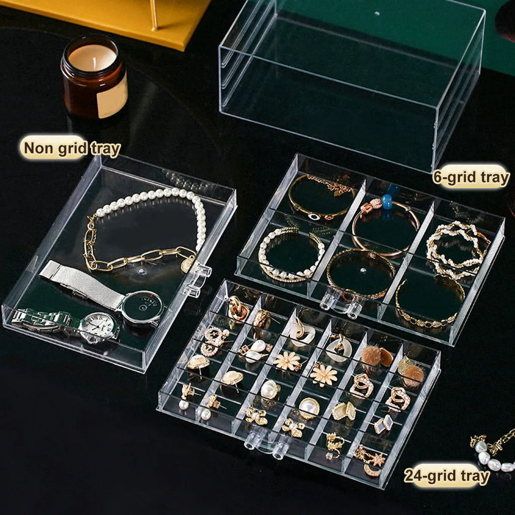1pc Jewelry Drawer Storage Box, Transparent Display Box, Earring, Ring, Necklace Organizing Container with Compartments Oasis Select