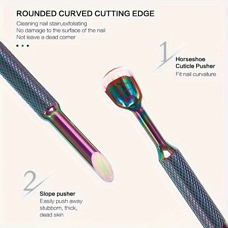 Russian-Style Double-Ended Stainless Steel Nail Pusher with Beveled Edge for Manicure, Pre-Treatment Tool for Removing Cuticles and Shaping, Available in 3 Colors Oasis Select
