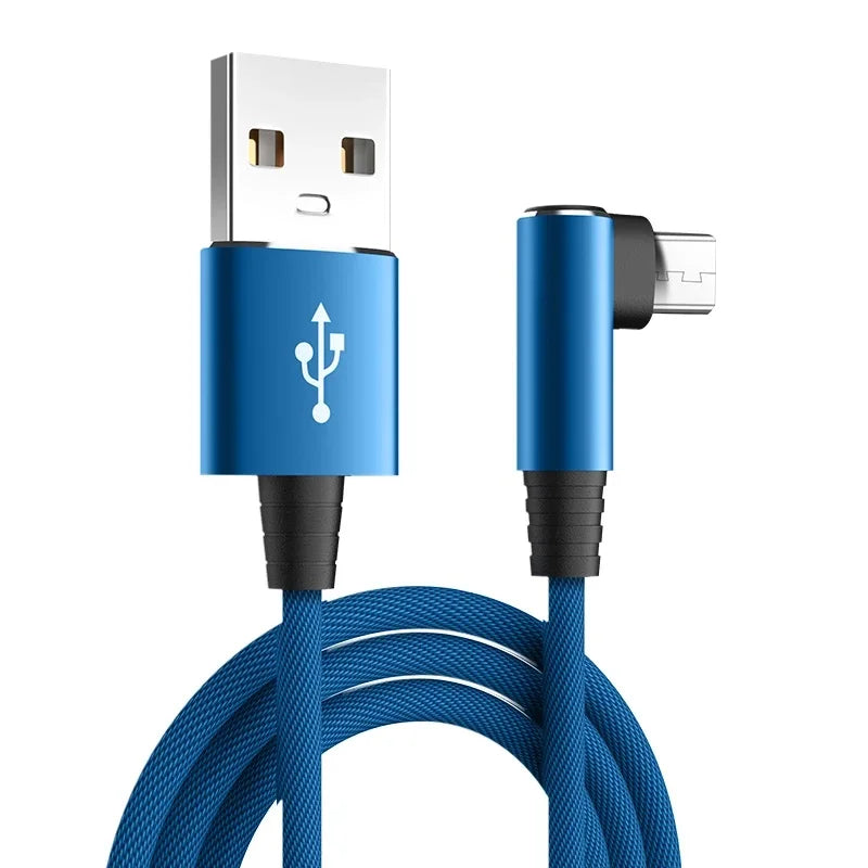 1/3pcs USB Micro Cable 3A 90 Degree Elbow Data Cable Charger Cord for Xiaomi Mobile Phone Accessories Fast Charging Usb Cable Oasis Select blue-1pcs 2m