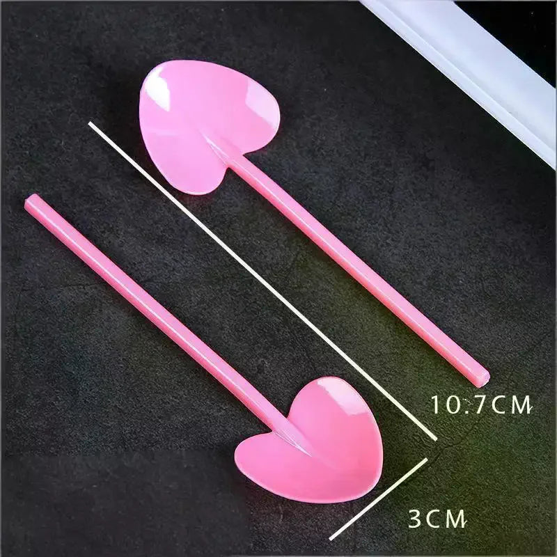 100pcs Heart Shape Disposable Spoons - Colorful Long Handle Dessert Spoons For Ice Cream, Cake, Pastry, Mooncakes | Cute Party Oasis Select