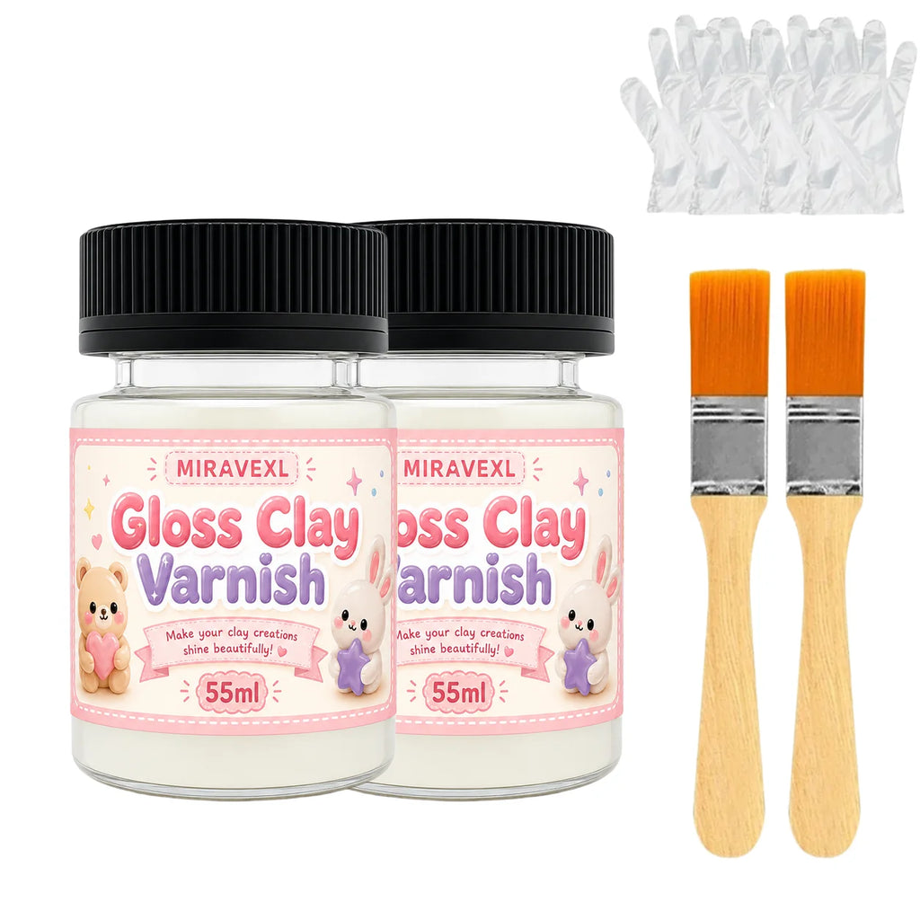 Gloss Clay Varnish Suitable for polymer clay, air-dry clay, pottery etc.; effectively prevents cracking and wear(Brush included) Oasis Select 2 bottles
