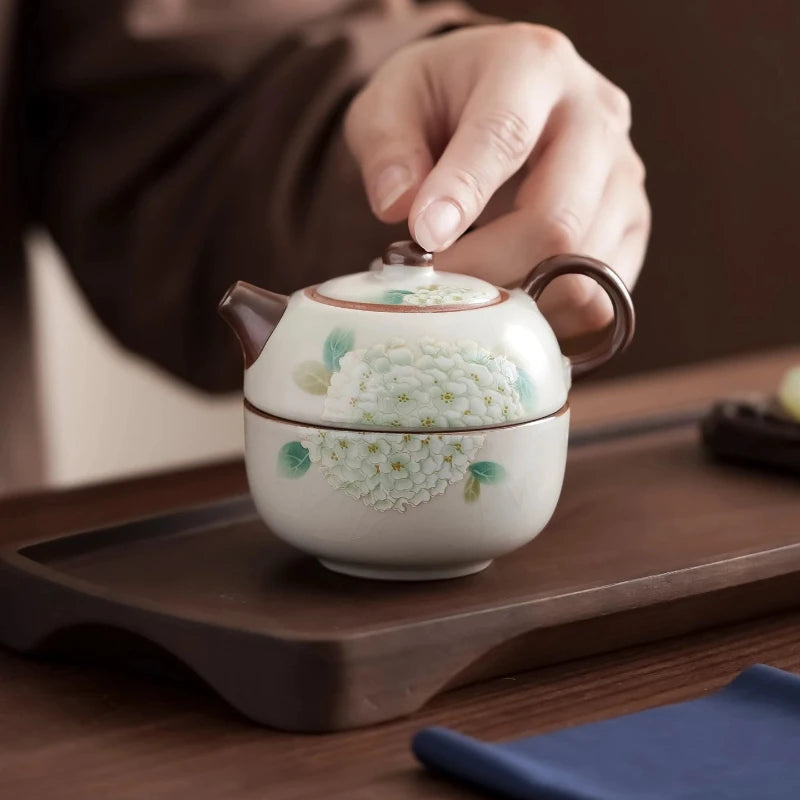 One Cup Outdoor Travel Handmade Teapot Portable Ru Kiln Tea Set Ceramics One Pot Chinese Kung Fu Tea Set Vintage Oasis Select