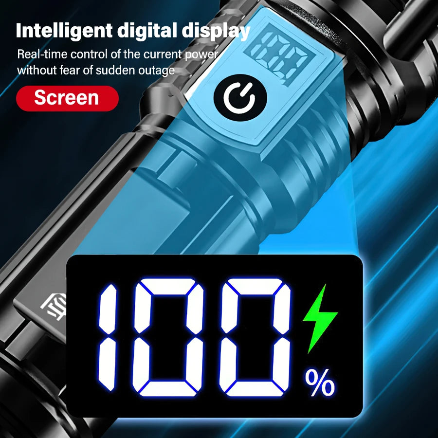 High Power 200000LM LED Flashlight Built-in Battery Type-C Rechargeable Strong Light Torch Outdoor Camping Hiking Emergency Lamp Oasis Select