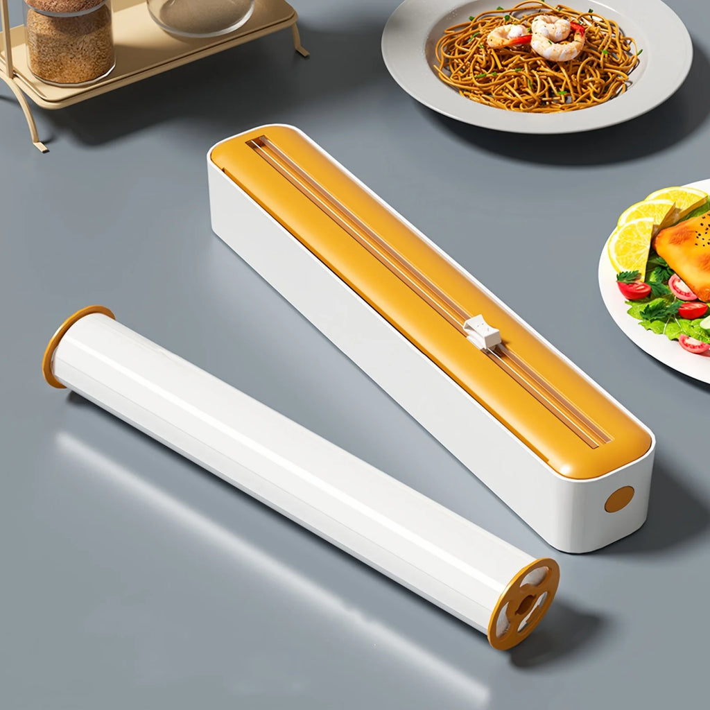 2-in-1 Plastic Wrap & Foil Dispenser with Slide Cutter - Durable Kitchen Organizer with Suction Cup Base for Home Use Oasis Select