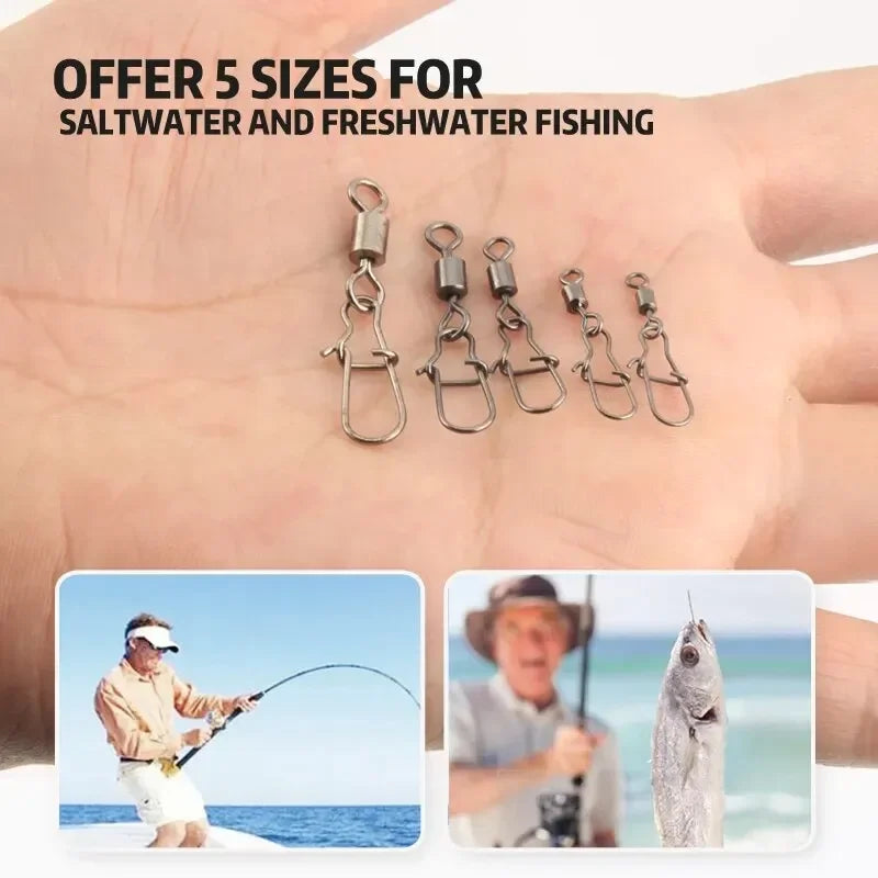 50pc/box Fishing Connector Pin 4# 6# 8#10#12# Bearing Rolling Swivel with Snap Fishhook Lure Accessories Oasis Select