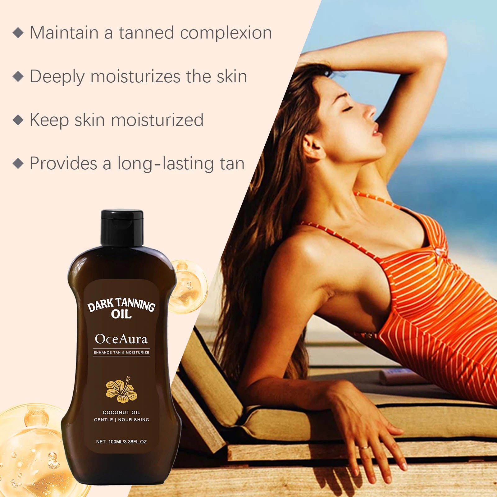 OceAura Coconut Tanning Oil – Deep Bronze Glow 100ml Self Tanning Oil Oasis Select