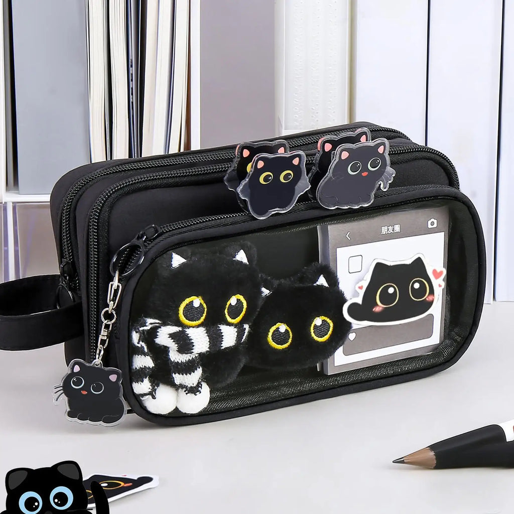 Girls Pencil Case Detachable Black Cat Storage Set Animal Pencil Case Stationery Supplies for Marker School Supplies Kids Teen Oasis Select