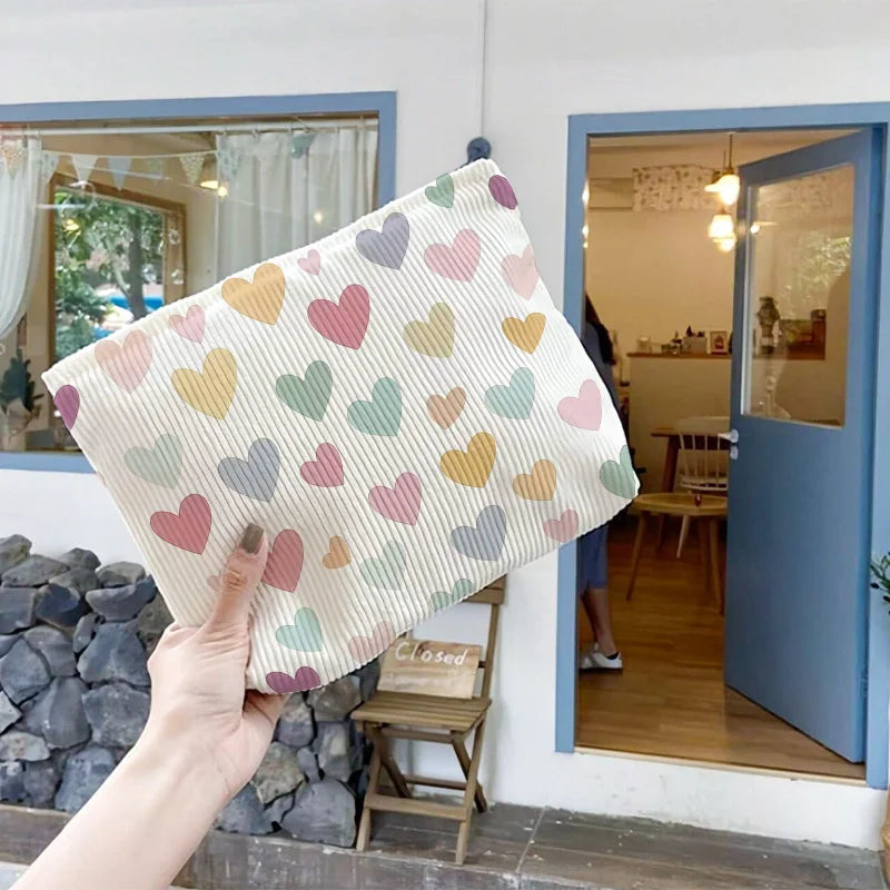 Portable Velvet Makeup Bag with A Colorful Heart-Patterned, Providing Women with Ample Space for Holding Toiletries Cosmetic Bag Oasis Select