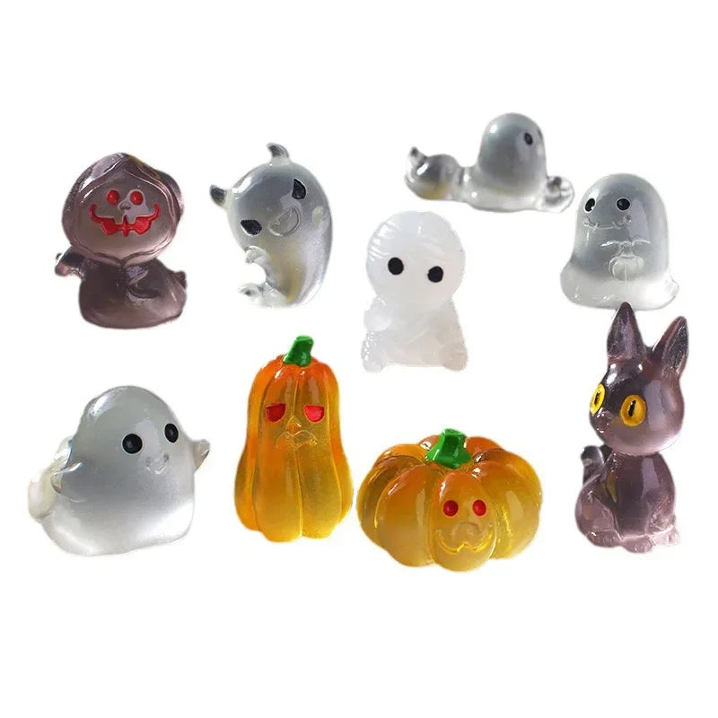 Halloween Miniatures Luminous Garden Figurines Cute Ghost Figurines Glow in The Dark Resin Figures Micro Miniature Statue Outdoo Oasis Select 1 set
