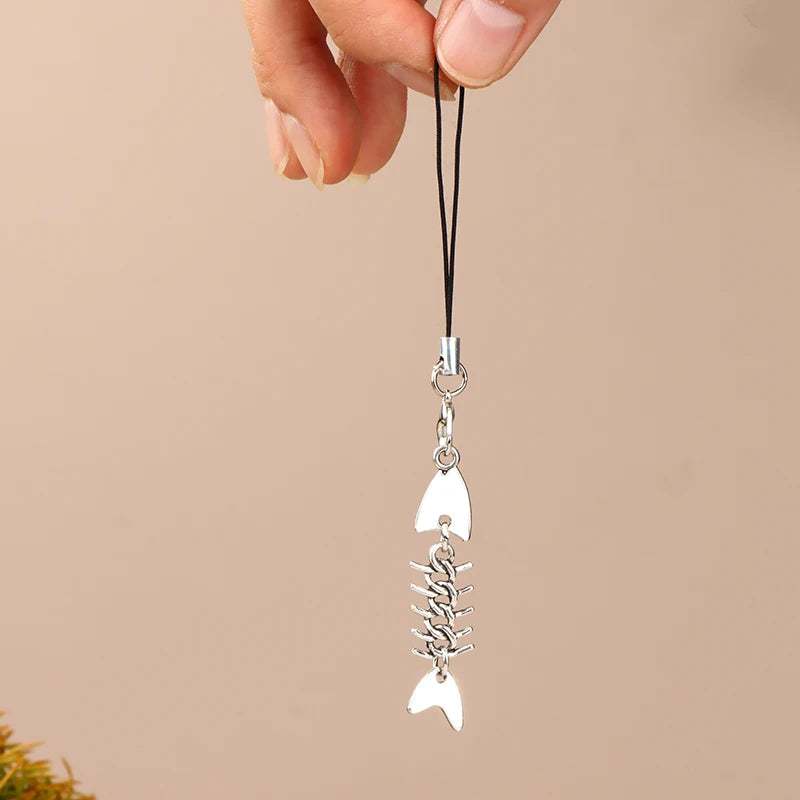 Y2K Creative Fishbone Mobile Phone Chain Metal Fish Bone Phone Lanyard Cell Phone Charm Keycord Accessories Oasis Select