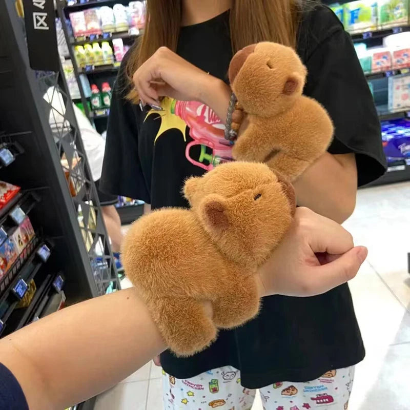 Kawaii Capybara Animal Slap Snap Wrap Wristband Bracelet Capybara Plush Hand Ring Wristband Toys Birthday Elegant Present Oasis Select